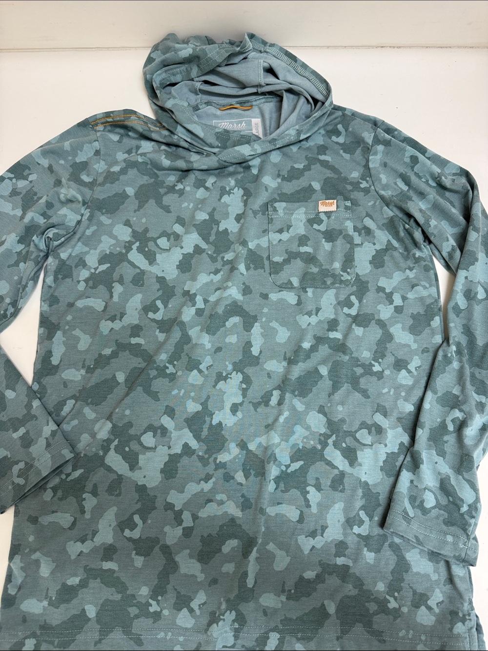 Marsh Kids Green Camo Hooded Long-Sleeve Pocket Tee